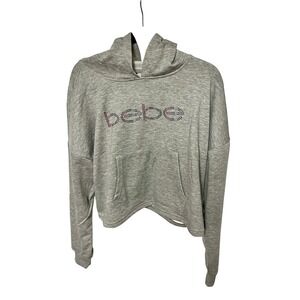 Bebe Sport Grey Cropped Hoodie Rhinestone